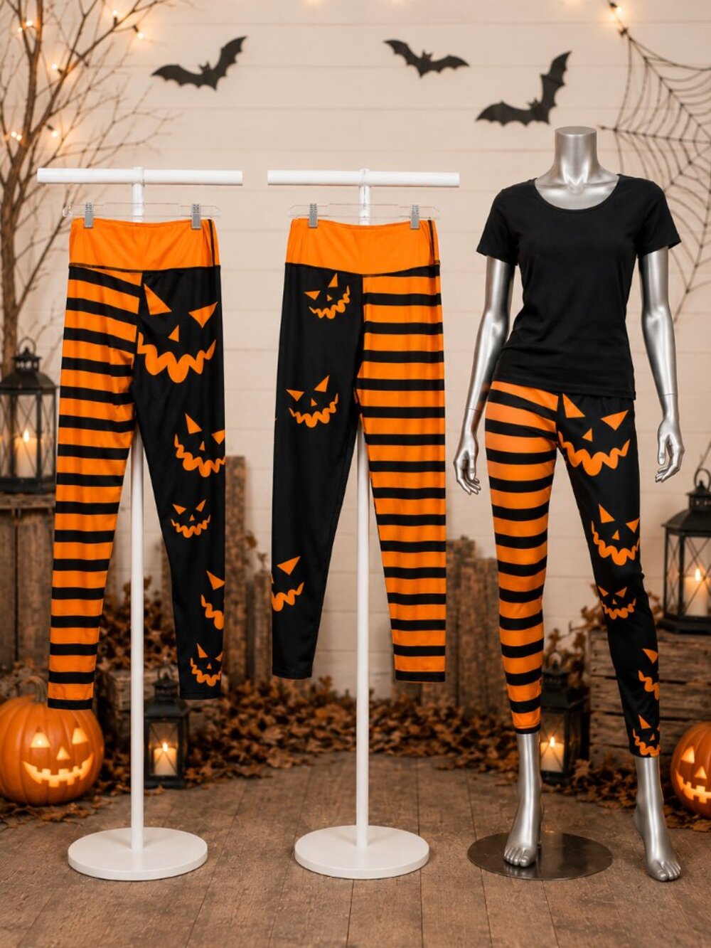 Halloween Jack O’ Lantern Orange Black Striped Leggings Tights Size Small NWOT